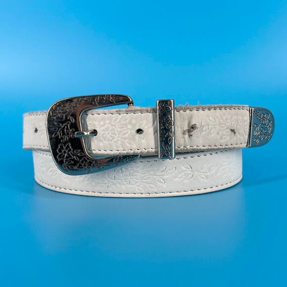 white leather western belt 90s Y2K vintage - Picture 2 of 5
